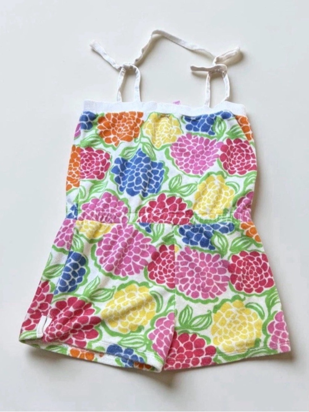 Lilly Pulitzer Girls Terry Cloth Romper Size 8 Floral Sleeveless Elastic Waist